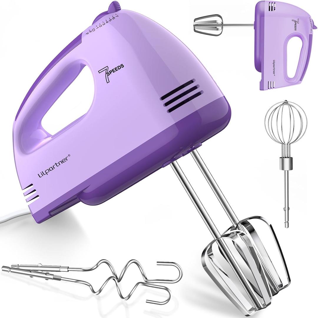 Hand Mixer Electric, Ultra Power Kitchen Hand Mixer With 7-Speed & 5 Stainless Steel Accessories for Whipping Dough, Cream, Cake, Dishwasher Safe, Purple