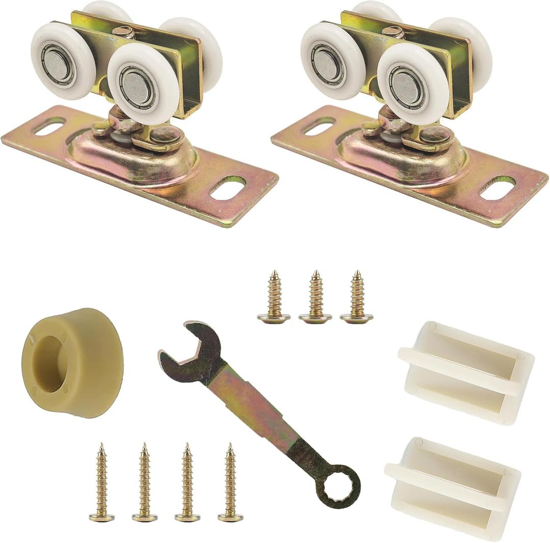 13/16" Pocket Door Ball Bearing Hangers Fit Kenna-Frame, Crawford & Press-Rite Doors V-Type Tracks, Upgraded N 7065 with Quad-Wheel, 3/4" C.T.C., Min. 1" Thick Doors, 2 Pack