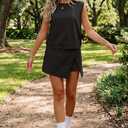 Opemiby Summer Sets Women 2 Piece Outfits Sleeveless Tank and Elastic Waist Skort Travel Vacation Matching Athletic Set