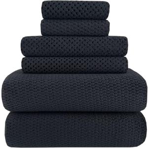 YTYC 29x59 Inch Extra Large Bath Towels Set of 6 Quick Dry Super Soft Microfiber Towels for Bathroom 80% Polyester (Black, 6 Piece) (29x59"-Bath Towels Set-6PCS, 07_black)