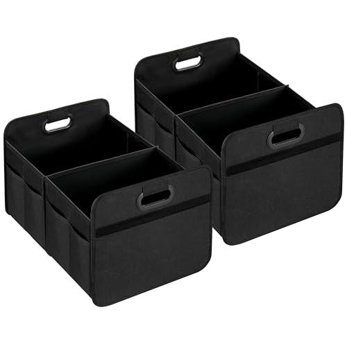 Simple Deluxe Car Trunk Organizer, 2 Compartments Suv Trunk Storage Organizer with Large Capacity Waterproof Collapsible Anti-slip Design, for Car Suv/Jeep/Sedan, Standard Size, Black, 2 Pack