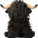 Highland Cow Stuffed Animal,10.5 inches Realistic Cow Plush Toy,Animal Cattle Plush Farm Toy,Farm Plushie Christmas Birthday Present for Boys Girls Kids Grandchildren (Black)