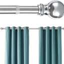 Silver Curtain Rod 66 Inch - 1 Inch Heavy Duty Curtain Rods for Windows - Adjustable Window Rod with Brackets for Bedroom, Living Room, Kitchen, Bathroom