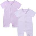 Feidoog Baby Boys 2Pack Rompers Summer Short Sleeve 2 Way Zipper One-Piece Romper Jumpsuit Sleep and Play (6-12 Months)