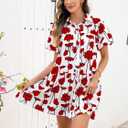 Women's Summer Short Puff Sleeve Floral Dress Button Down Loose Fit Casual Shirt Dresses (White, L)