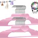 Plastic Hangers 50 Pack, Cute Clothes Hanger Ultra Thin Space Saving - Pink Clothes Hangers with 360 Degree Swivel Hook & Travel Clothesline - Sturdy Adult Coat Hangers for Dress, Shirts, Coats