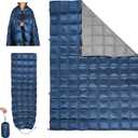 Down Camping Blanket - Lightweight, Packable, Warm & Puffy Outdoor Travel Quilt for Sleep, Hiking, Backpacking, Stadium, Festivals, Water-Resistant Sleeping Bag 55"x79" (Deep Sky Blue)
