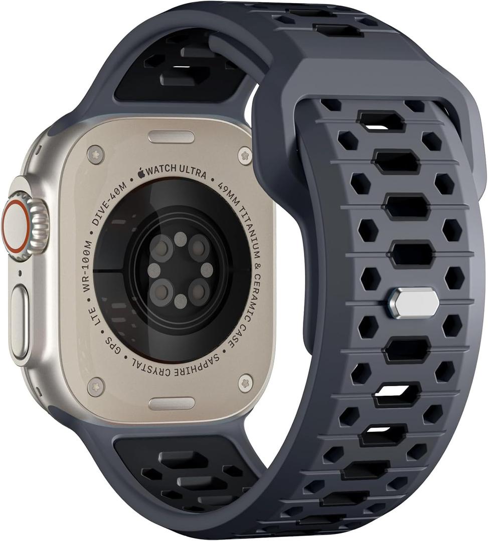 Maledan Compatible with Apple Watch Ultra 2 & Ultra 3 Band 49mm for Men, iWatch Bands Series 10 46mm, 45mm Series 9 8 7 SE 44mm Series 6 5 4 42mm Series 3, Silicone Sport Strap for Apple Watch Ultra Accessories (Anthracite/ Black)