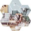 DIY Wall Decals Acrylic Mirror Sticker Set 12 Pcs, Hexagon Mirror Wall Stickers for Living Room Bedroom Decor (Silver), 20*17*10cm