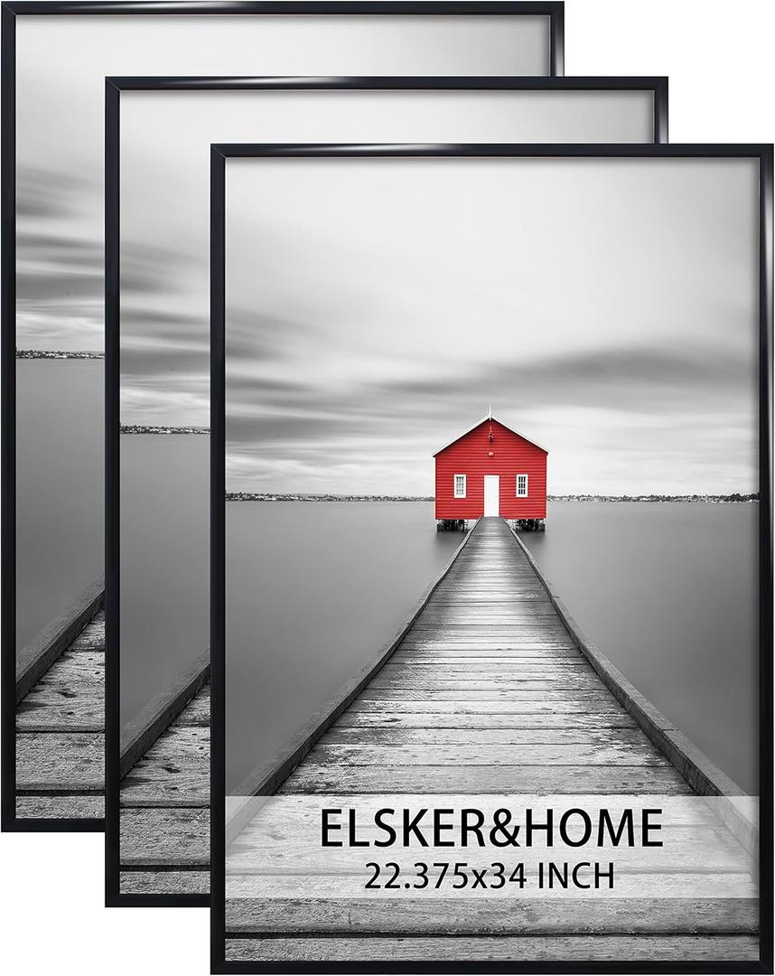 ELSKER&HOME 22.375 x 34 Poster Frame 3 Pack, Black Picture Frame for Horizontal or Vertical Wall Mounting, Sturdy and Scratch-proof