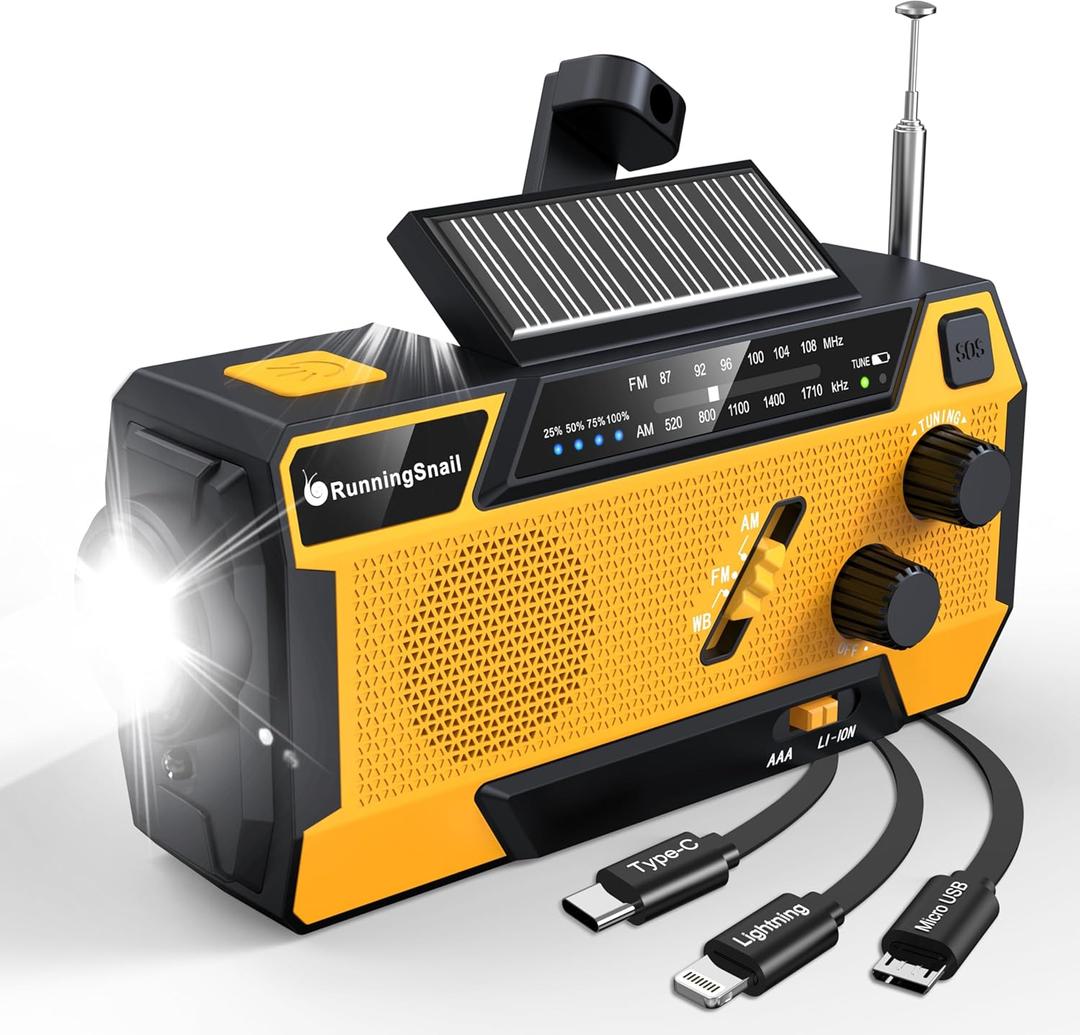 Emergency Crank Weather Radio: AM/FM/NOAA Weather Radio with 3 Built-in Cable - Hand Crank Radio with 2000mAh, Solar Charge, Hand Crank & Battery Operated, SOS Alarm, Flashlight for Outdoor Emergency (Orange)