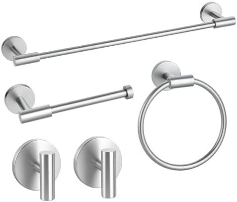 Brushed Nickel Bathroom Hardware Accessories Set, Bathroom Towel Holder Set 5 Pieces, SUS304 Stainless Steel Towel Bar Set Wall Mounted-19 Inch Towel Bar, Paper Towel Holder, Towel Hooks, Towel Ring