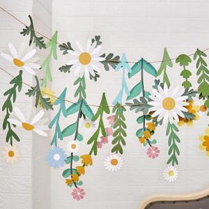 Daisy Flower Banner Wildflower Party Decorations Leaves Banner Paper Flower Garland Daisy Groovy for Wall Decoration Spring Baby Shower Wedding Backdrop Decorations