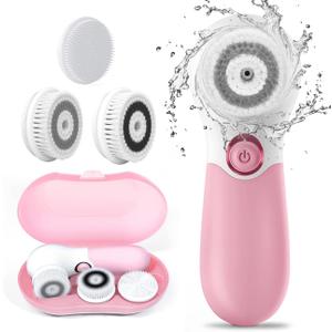 TOUCHBeauty Spin Brush Face Cleanser with 3 Brush Heads for Deep Cleansing Exfoliation and Massaging (Pink)