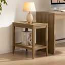 SICOTAS Rattan Night Stand Bedside Table - Farmhouse Boho Narrow End Table for Living Room - Accent Side Table with 2 Rattan Open Storage Shelves for Bedroom, Small Spaces, 1 Piece