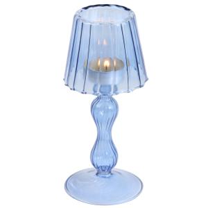 Desk Lamp Shaped Glass Candle Holder - Glass Hurricane Candleholder Crystal Decorative Candle Stand for Table Wedding Dinning Centerpieces Party Supplies Decor Grass Blue