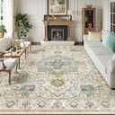 Washable Area Rug 8x10 - Soft Large Non Slip Rugs for Living Room Stain Resistant Vintage Carpet 8x10 Area Rugs for Bedroom Dining Room Decor (Green/Beige 8'x10')