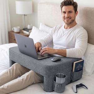Septsun 26" Extra Wide Lap Desk Pillow - Gaming Reading Pillow & Laptop Lap Desk w/Ergonomic Arm Elbow Support for WFH, Bed, Couch, Floor - Fits 13-17" Laptop, Steam Deck, Switch (Modern Gray, Large)
