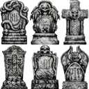JOYIN 15.7 Halloween Decorations Outdoor Graveyard Tombstones, 6 Pcs Skeleton RIP Plastic Gravestones Halloween Decor with 12 Metal Stakes for Yard Lawn Garden Prop, Party Decor Supplies