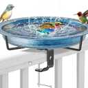 Deck Mounted Bird Bath Outside, Detachable Birdbath Bowl with Sturdy Clamp, Outdoor Bird Baths Bowl for Attracting Birds Garden Yard Decor (Retro Blue)