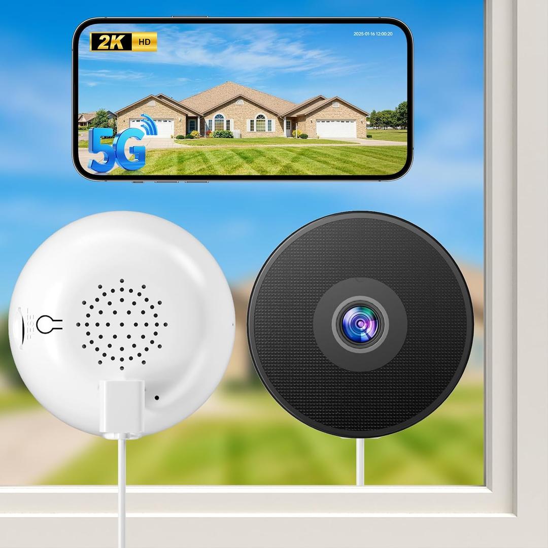 2pcs Noaheye Window Camera No-Drill 2K Ultra HD Window Security Camera with 5G/ 2.4G WiFi, Enhanced Night Vision, AI Human Detection, Easy Glass Mount for Apartment, Condo, and Home Outdoor View