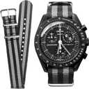 Watch Band for Omega X Swatch Moonswatch Watch Strap Speedmaster 20MM Quick Release Rubber Watch Strap Replacement (Black/Grey-Nylon)