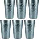 Aluminum Metal Cups for Drinks, Metal Anodized Hammered Gray Tumblers Set of 6, Aluminum Drinking Cups for Father's Day Gift, 16 oz