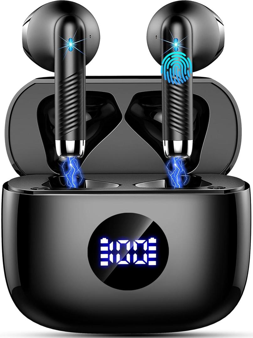 Wireless Earbuds, Bluetooth 5.4 Headphones HiFi Stereo, in Ear Earphones with 4 ENC Noise Cancelling Mics, 40H Playtime Ear Buds with Mini Case, IP7 Waterproof Bluetooth Earbuds with LED Display