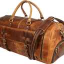KomalC Leather Duffle Bags for Men and Women Travel Overnight Weekend sports bag holdall Gym Duffel for Men, 24 Inch