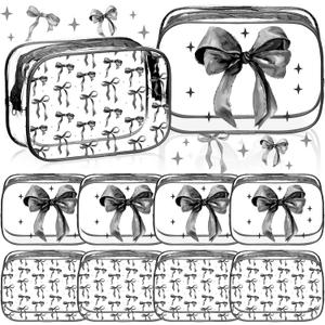 Kacctyen 10 Pcs Black Bow Clear Makeup Bags Valentine Day Coquette Cosmetic Bag Women Girl forPreppy Bow Gift Accessories PVC Waterproof Travel Toiletry Pouch for Valentine Friend Gift