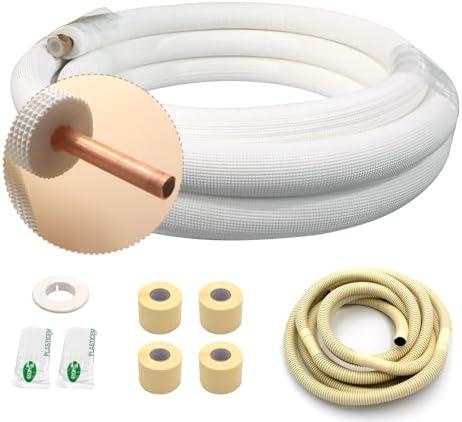 VEVEVA 50FT Copper Tubing Mini Split Line Set 1/2" OD Single Tube with Nuts,1/2" White Insulation Kit Pipe Round Metal for Air Condition,HVAC Heating System, Refrigeration,Industry, DIY