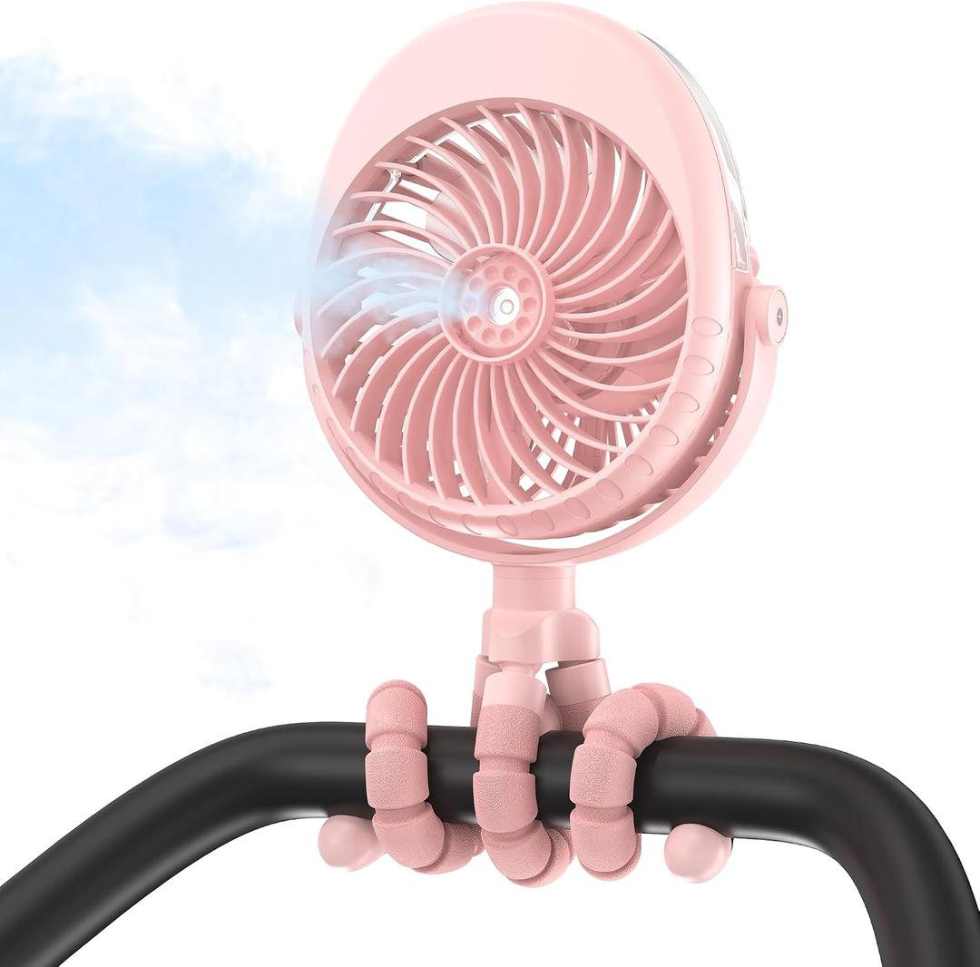 2026 Upgraded Misting Baby Stroller Fan Rechargeable, Flexible Tripod Clip for Car Seat Crib, Baby Shower Gifts & Baby Registry Search, Newborn Essentials for Beach Travel, Disney Summer Essentials