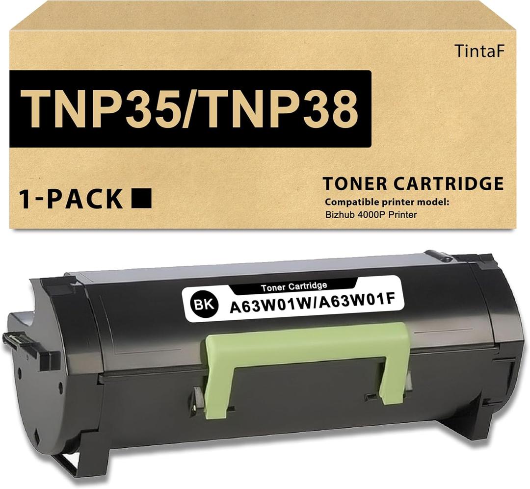 Compatible Minolta TNP-35 TNP-38 Toner Cartridge A63W01W A63W01F Replacement for Konica Minolta TNP35 TNP-35 TNP38 TNP-38 Toner Cartridge for Bizhub 4000P Printer 1-Pack, Black