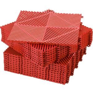 Barydat 72 Pcs 12'' x 12'' Garage Floor Tiles, Interlocking Drainage Flooring, Heavy Duty Non Slip Polypropylene, Easy Install for Garage Deck, Pool, Patio, Shower (Red)