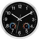 Caysie 12 Inch Indoor Outdoor Clocks Waterproof with Thermometer and Hygrometer Combo, Silent Battery Operated Quartz Metal Wall Clock for Patio Pool Bathroom Home (Black)