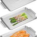 Onlyfire 3 Packs Rectangle Grill Baskets, Stainless Steel Vegetable Baskets, Mini Grilling Basket Set, Grill Pan for Outdoor Grill