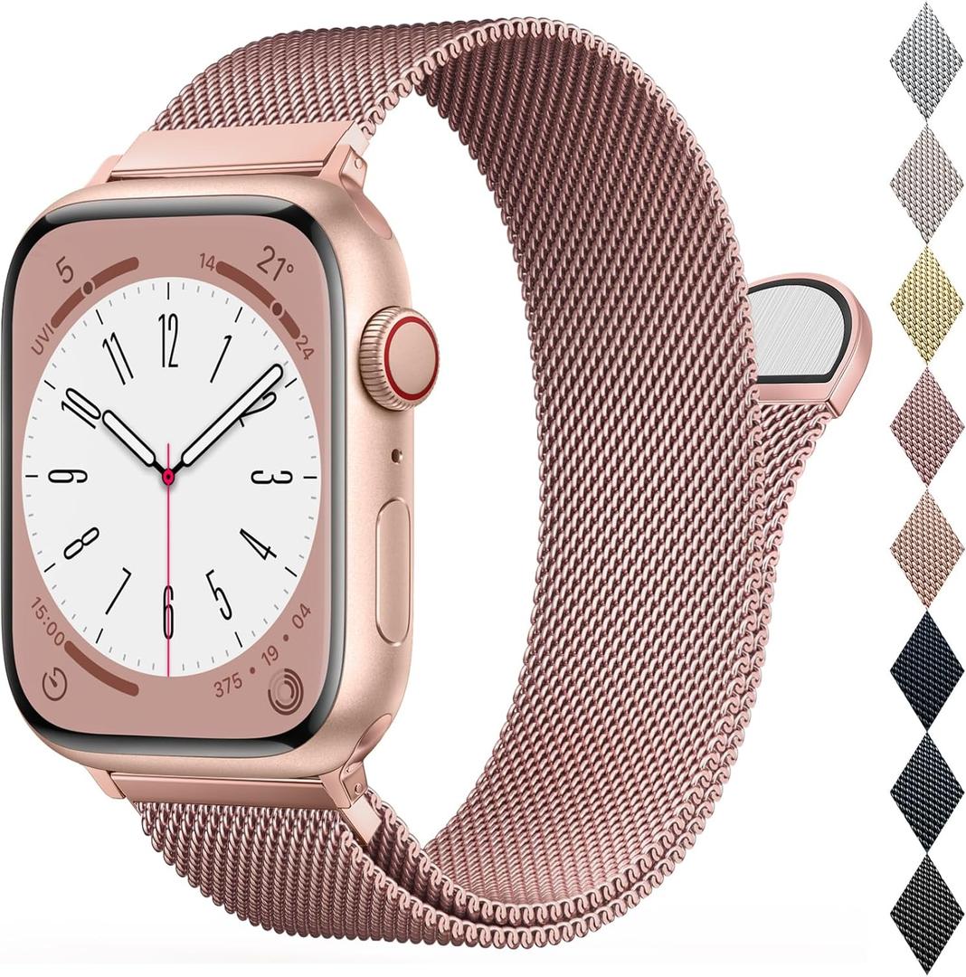 BELONGME Mesh Metal Loop Compatible with Apple Watch Band 42mm 44mm 45mm 46mm 49mm Series 11 10 9 8 7 6 5 4 SE 3 2 1 Ultra 3 2 1 Women Men, Stainless Steel Strap with Magnetic Clasp for iWatch Bands