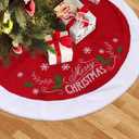XAMSHOR Christmas Tree Skirt, 48 Inches Embroidered Xmas Tree Skirt with White Trim Holiday Party Ornaments Indoor Outdoor Decorations, Snowflake and Leaves Pattern Red