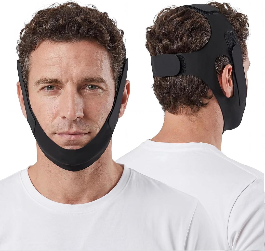 Anti Snoring Chin Strap for Sleeping Adjustable, Breathable & Comfortable Snore Stopper Device for Men & Women Effective Mouth Tape Alternative for Better Sleep & Apnea Relief (Black)