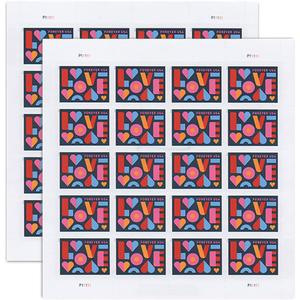 Love Stamps 2 Sheets of 20 US Postal First Class Valentine Wedding Celebration Anniversary Romance Party (40 Stamps)