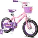 JOYSTAR Paris Girls Bike for Ages 3-8 Years Old, 14 16 18 Inch Kids Bike with Training Wheels, Basket and Handbrake, Multiple Colors