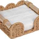 CubesLand Scalloped Napkin Holder for Table, Farmhouse Warming Home Kitchen Decor, Paper Rope Flat Napkin Dispenser Guest Towel Tray for Bathroom, Disposable Napkin Basket for Dining Table, Neutral (Luncheon)