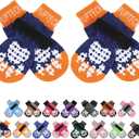 PUPTECK Anti-Slip Dog Socks with Double Sides Grips for Dogs Hardwood Floors Prevents Licking, Dog Shoes for Hot Pavement Traction Control for Senior Dogs, Dark Blue, XS