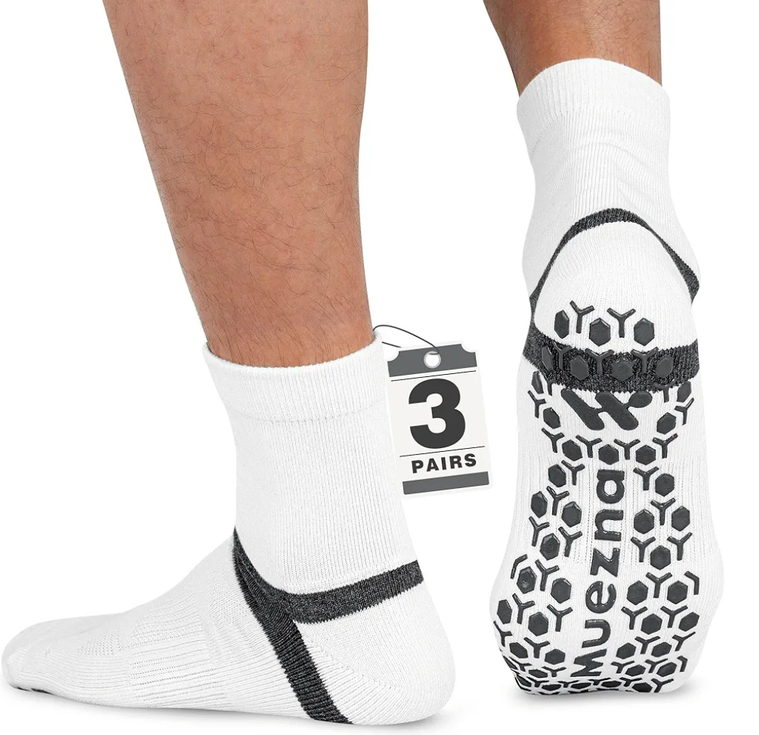 Muezna Men's Non-Slip Yoga Socks, Anti-Skid Pilates, Barre, Bikram Fitness Hospital Slipper Socks with Grips