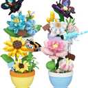4 Set Mini Flower Cute Insects Potted Plant Bonsai Building Toy Blocks Particle Set Small Flowers Botanical