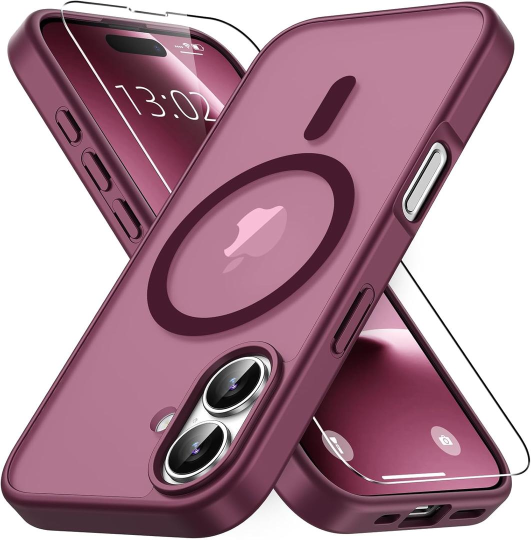 for iPhone 17 Case, Compatible with MagSafe, Magnetic Translucent Matte Slim Protective Cover with 1 Screen Protector - Military-Grade Drop Protection (Wine Red)