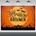 Mocsicka Happy Halloween Backdrop Orange Night Moon Graveyard Background Spooky Pumpkin Spider Web Halloween Party Cake Table Decoration Banner Photo Booth Props (8x6ft)