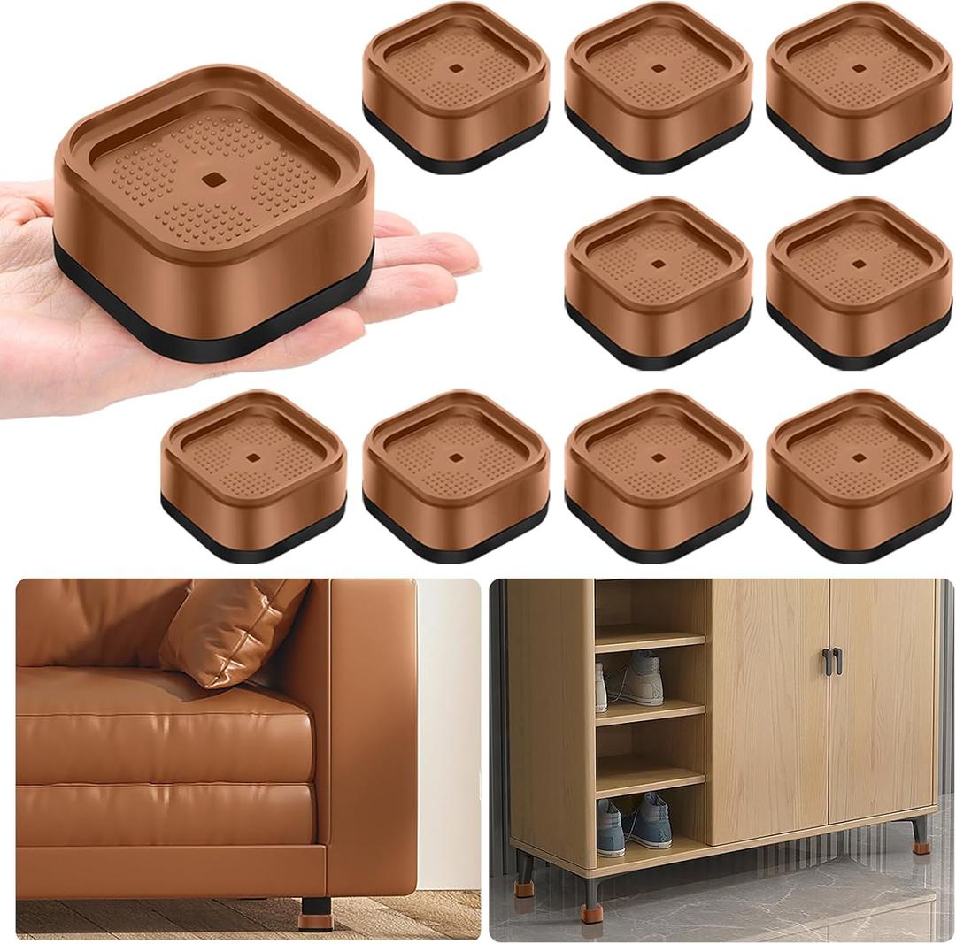 shouwuhho 9 Pack Furniture Risers Adjustable Bed Risers Heavy Duty Lifts Height 1", Square Stackable Bed Risers 1, 2 or 3 Inch for Desk Leg Table Couch Sofa Chair Bed Frame Legs Dorm, Brown