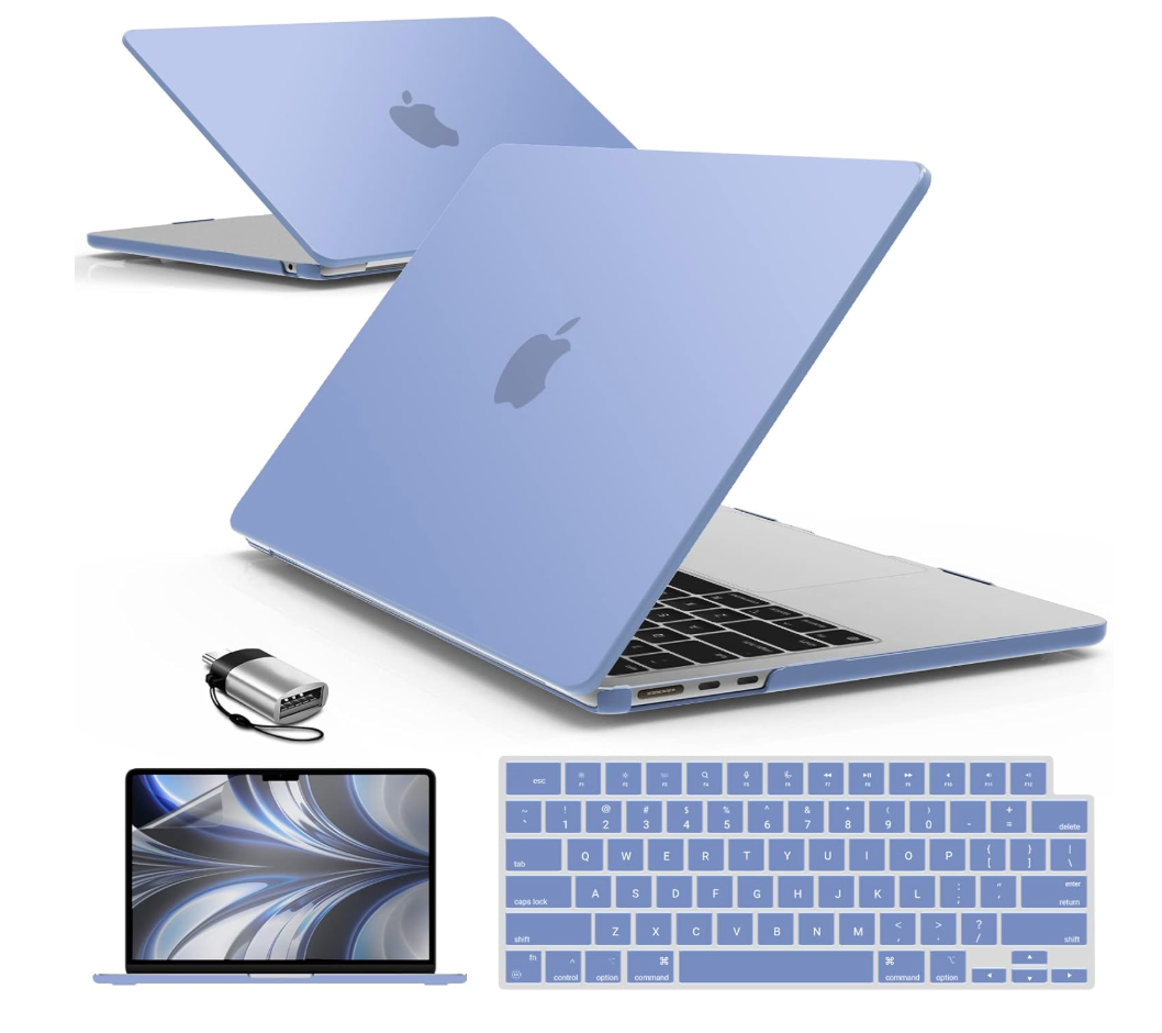 IBENZER Compatible with MacBook Air 13 inch Case M5 2026 M4 2025 M3 M2 2024-2022 A3449 A3240 A3113 A2681,HardShellCase&KeyboardCover ScreenFilm Type-C for Mac air 13.6", Serenity Blue, KK-SRL+2TC