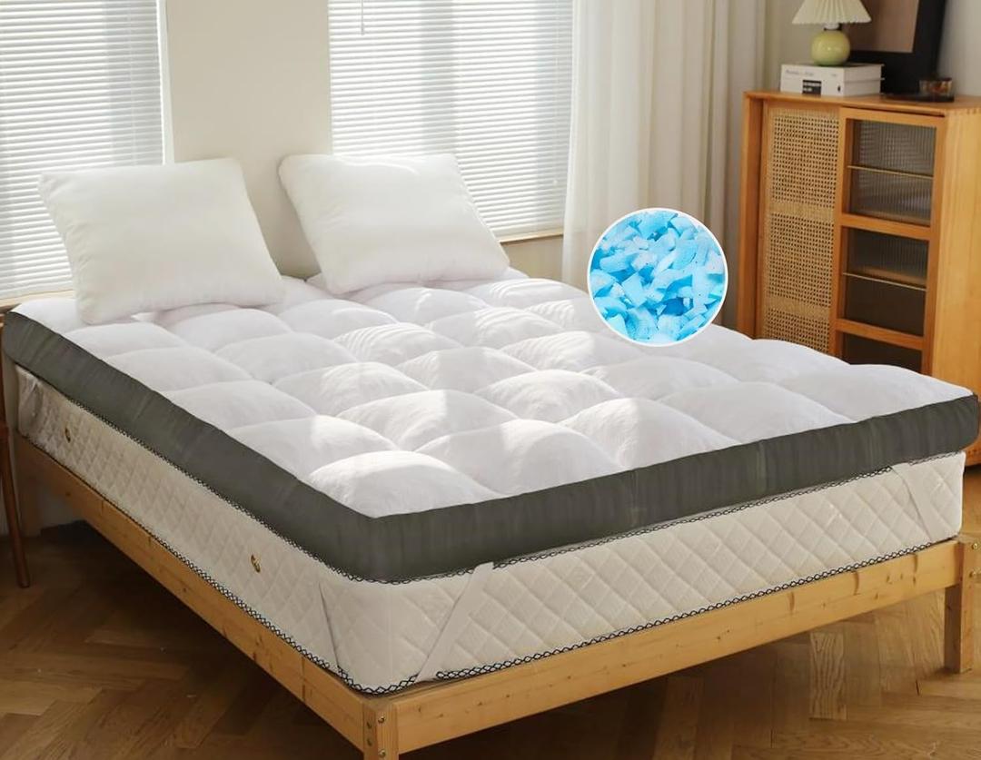 WhatsBedding 4 Inch Mattress Topper King Size Memory Foam Filled Warming Cooling Fluffy & Soft 100% Air Fabirc Top Memory Foam Pillow Top, Anti-Slip Bottom, 4 Elastic Straps, 80x78x4 Inch, King